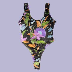 Vintage 80s Floral print Thong Leotard